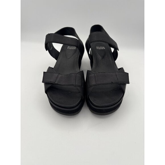 Women’s Eileen Fisher Size 7 1/2 Black Leather Sandals - Picture 2 of 5